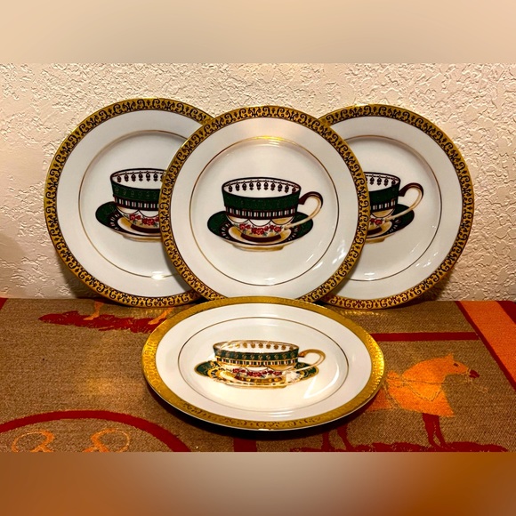 Gold Buffett Royal Gallery Plates. Set Of 4 Tea Cups W/ Gold & 4 Green W/ Gold - Picture 9 of 13